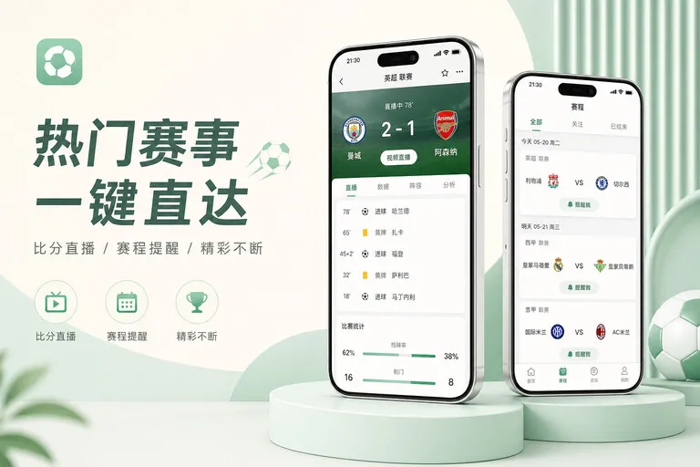 夜间舞台区 · 手机追赛服务 · 赛程提醒更清楚界面展示